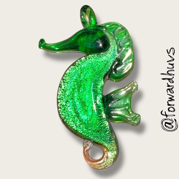 Hand Crafted Glass Seahorse Pendant – Swirled Blue, Green & White - Picture 5 of 6